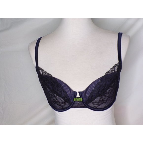ADDICTION NOUVELLE Lingerie Effrontee Lace Underwire Bra Navy Blue 36C NEW - Picture 5 of 8